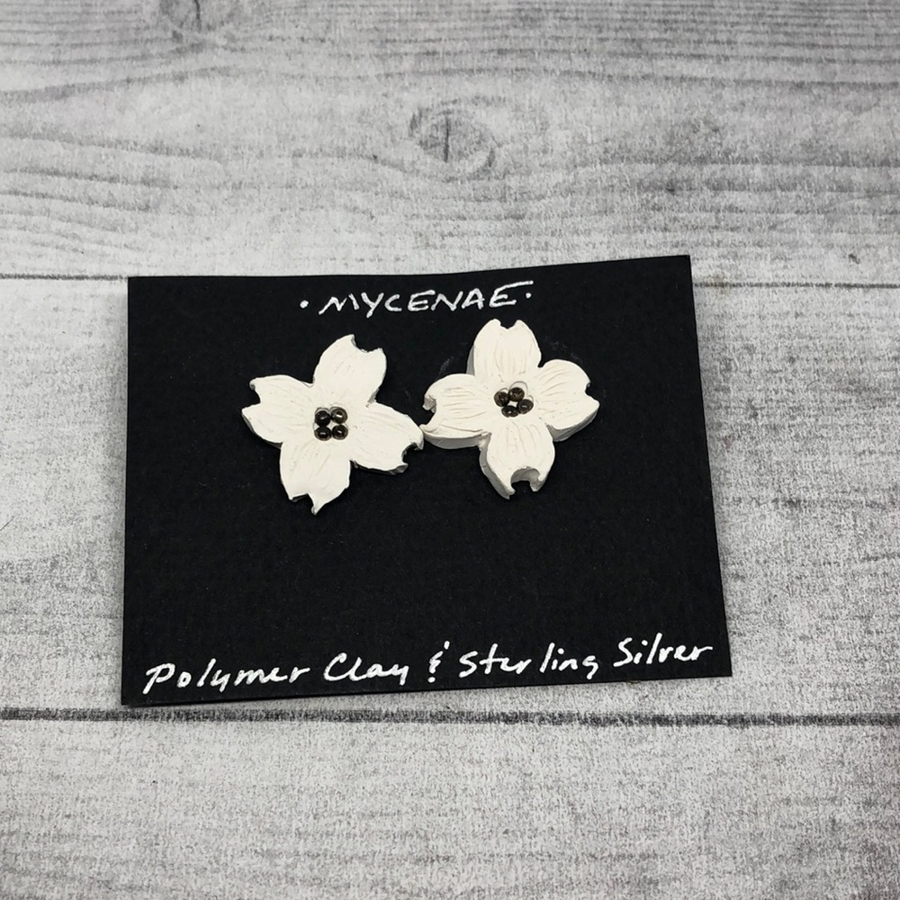 Nwt artisan handmade polymer clay flower earrings sterling 925 boho rustic fun.